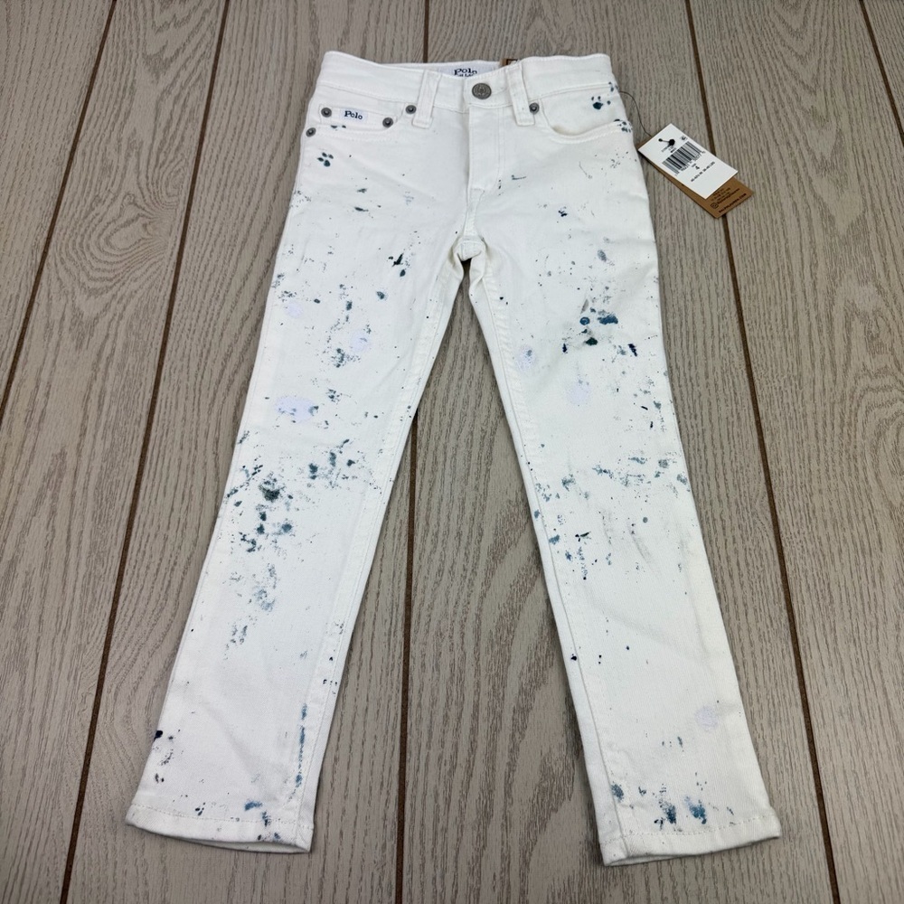 Polo Ralph Lauren Girls Paint-Splatter High Rise Skinny Jeans 4/4T White $89.50